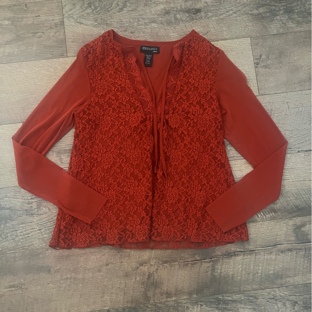 Ideology Red Lace Top